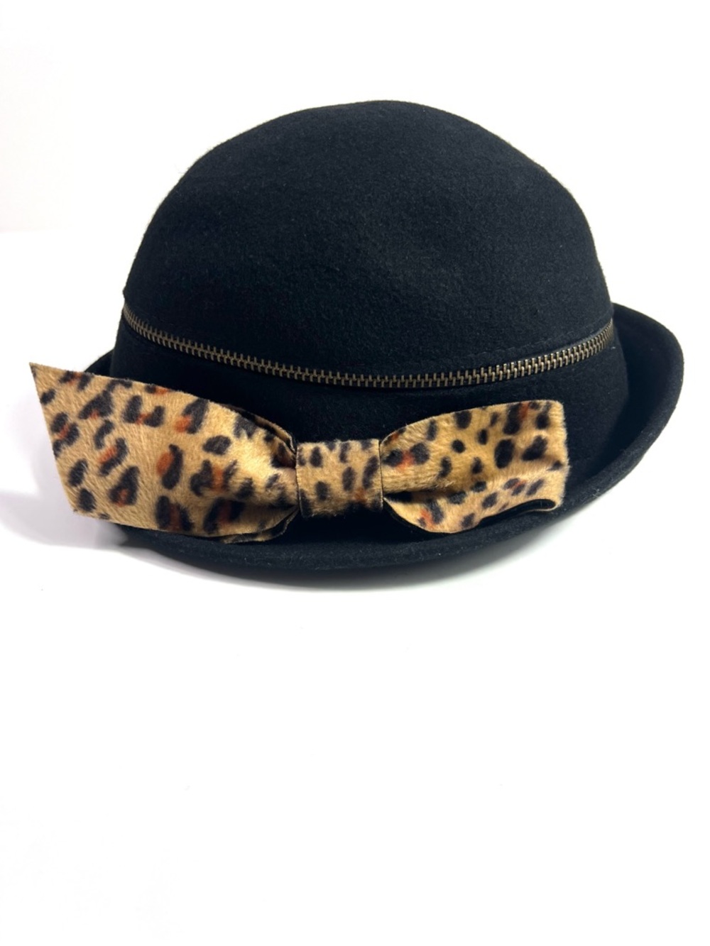 Vintage Callanan Chapeaux Pret A Porter Wool Hat Leopard Bow Zipper - Picture 11 of 13